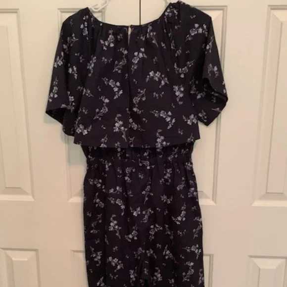 Rebecca Taylor Francine Floral Poplin Jumpsuit, Open Cape Back, Navy, Sz 6 - Picture 12 of 13